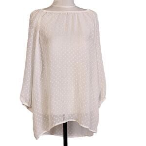 AB Studio Size Large Blouse White Sheer Textured Polka Dot